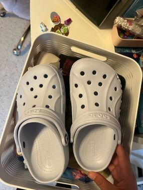 CROCS Kids Classic Clog in White with Black Vent Holes